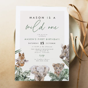 Invitation BRYN Cute Jungle Safari Wild Un premier anniversai