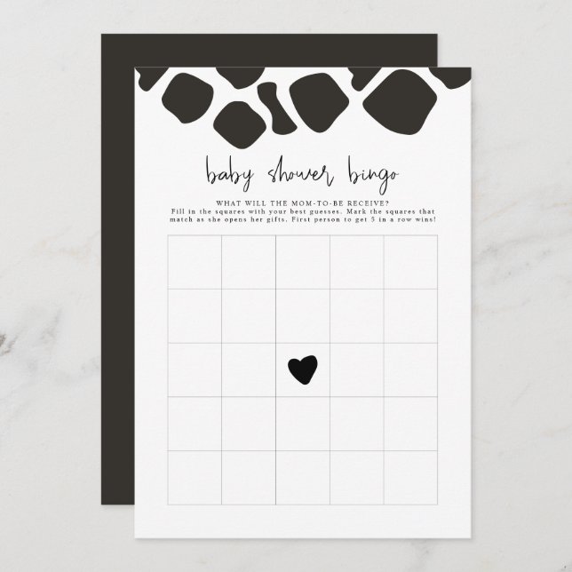Invitation BRYNDLE Moderne Vache Imprimer Baby shower Bingo J (Devant / Derrière)