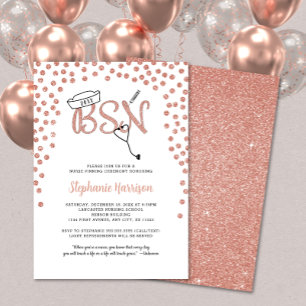 Invitation BSN infirmière graduation rose d'or confetti pinni