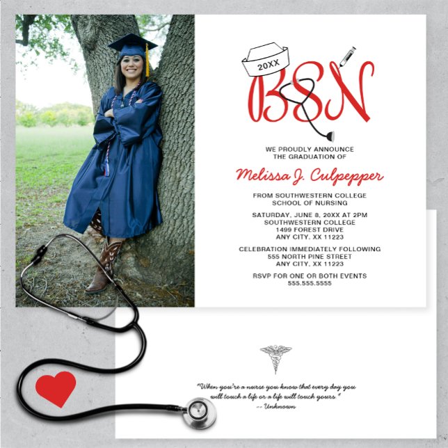 Invitation BSN Nurse photo graduation + célébration (Créateur téléchargé)