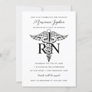 Invitation BSN RN Nurse Graduation noir et blanc