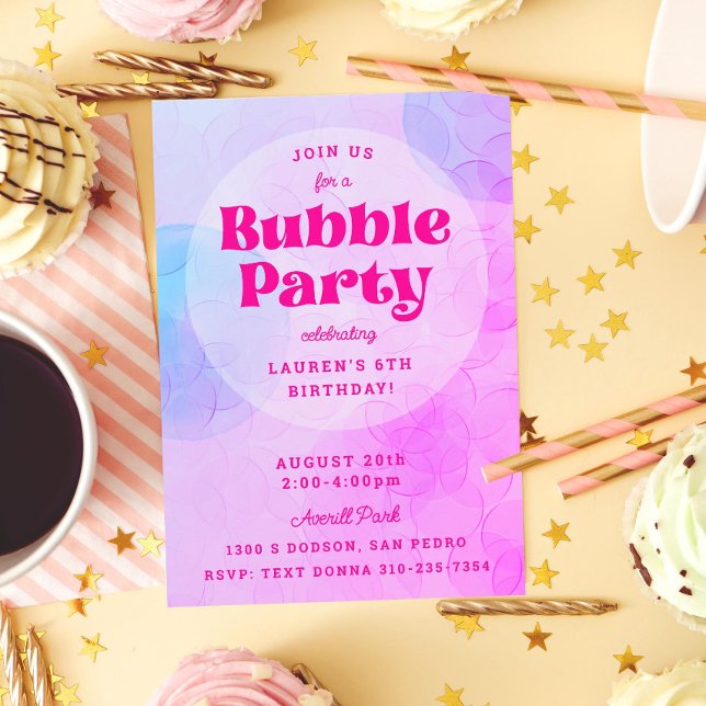 Invitation Bubble Party Anniversaire de Bubble violet rose ch (Créateur téléchargé)