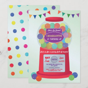 Invitation Bubblegum Machine Anniversaire Sweets Traitements 