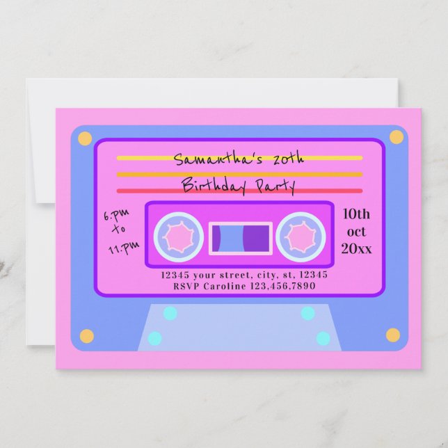 Invitation Bubblegum Pink Cassette 20 Anniversaire des années (Devant)