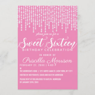 Invitation Bubblegum Pink Hanging Diamond Lights Sweet 16