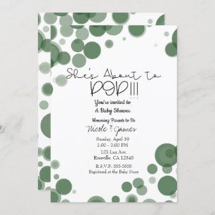 Invitation Bubbles à points Polka vert et blanc Elle est sur 