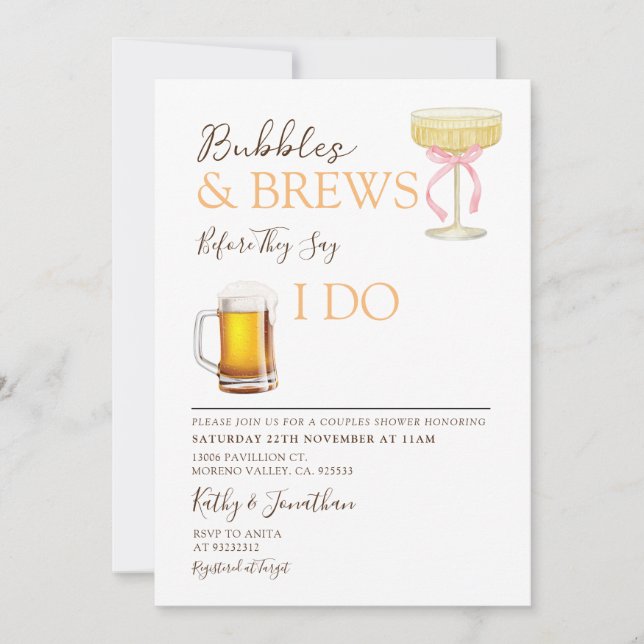 Invitation Bubbles and Brews Couple Mariage Shower (Devant)