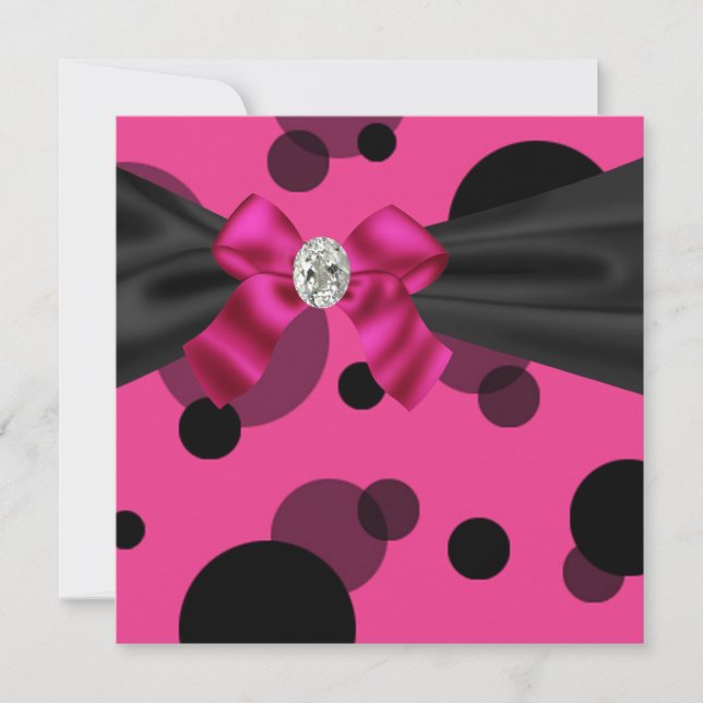 Invitation Bubbles Black Tie Soirée Rose et Noir Fête (Devant)