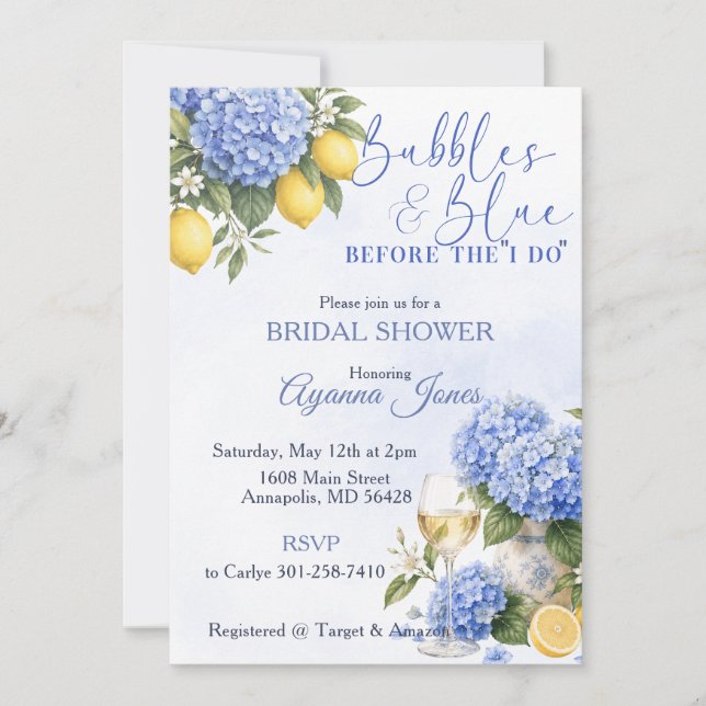 Invitation Bubbles & Blue avant le mariage Bridal Shower (Devant)