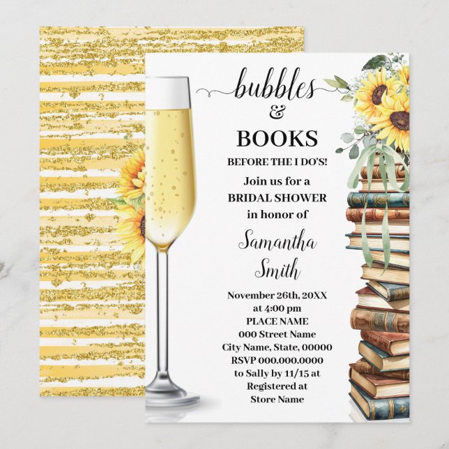 Invitation Bubbles & Book Avant Moi Shower de Mariage Tournes (Devant / Derrière)