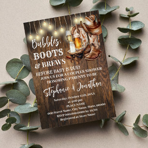 Invitation Bubbles Boots & Brews Avant Bébé Baby shower Dû