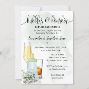 Invitation Bubbles & Bourbon avant bébé Dû verdure Douche