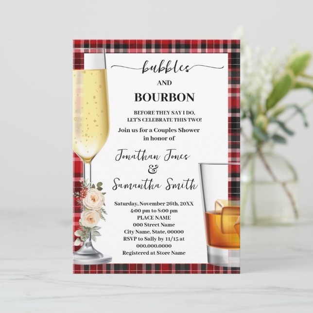 Invitation Bubbles & Bourbon Hiver Plaid Buffalo Douche (Debout devant)