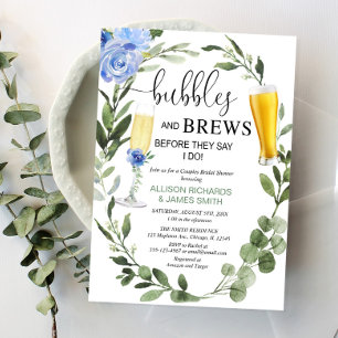 Invitation Bubbles Brews bleu verdure couples nuptiale douche