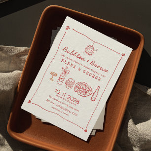 Invitation Bubbles & Brews Rouge Main Tirée Couples Douche