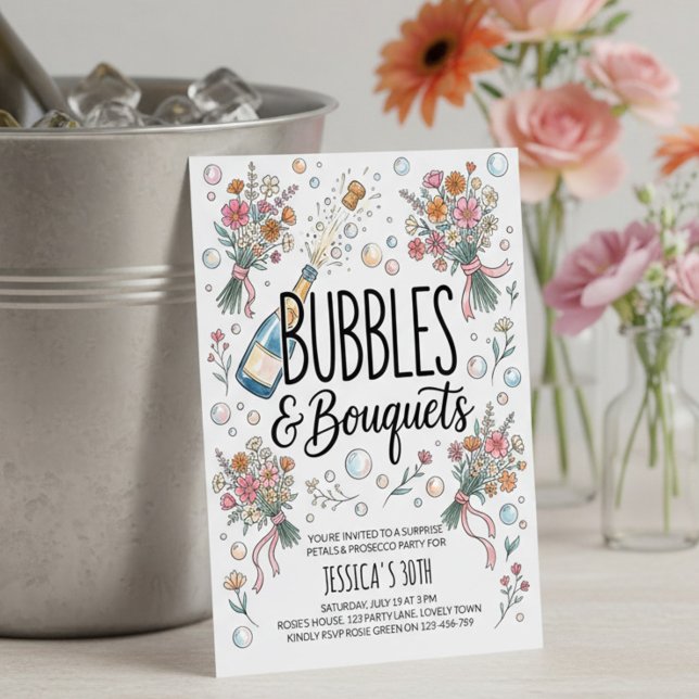 Invitation Bubbles et Bouquets Soirée Prosecco et Pétales (Bubbles & Bouquets perfect for garden brunch & bubbly, flower arranging workshop, petals & prosecco)