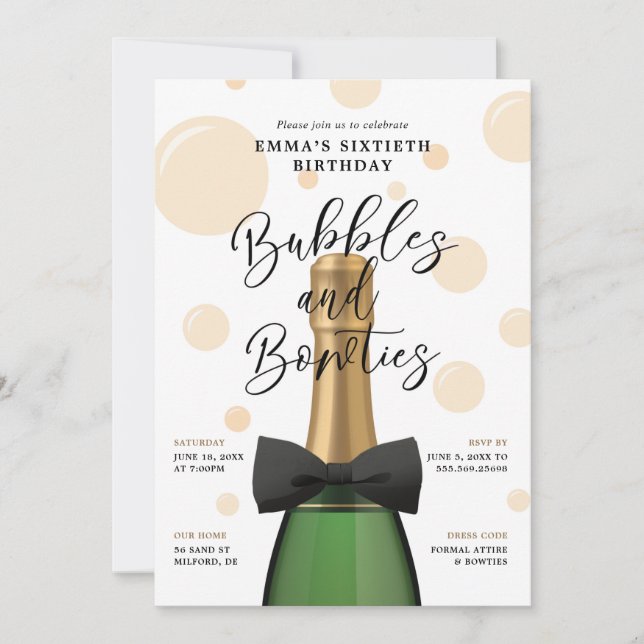 Invitation Bubbles et Bowties 60e anniversaire (Devant)