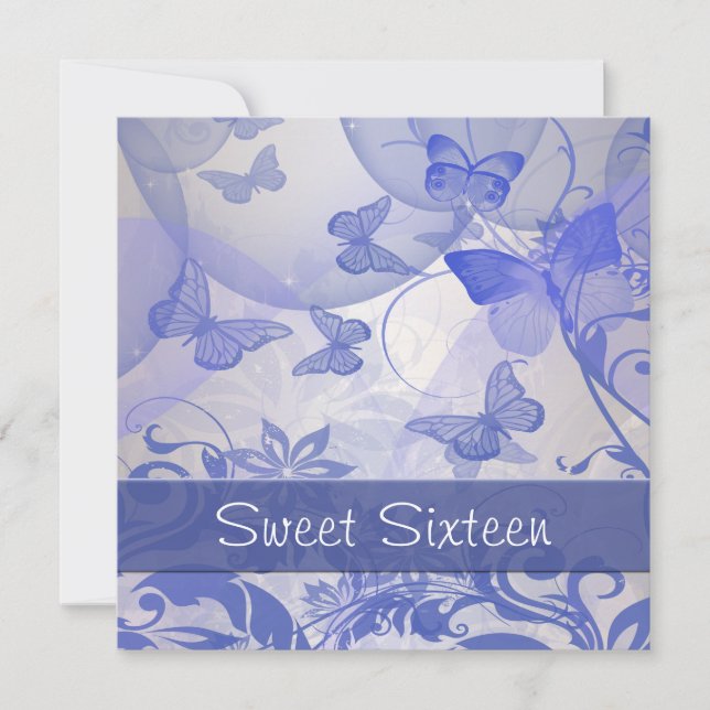 Invitation Bubbles papillon pourpre Star Sweet sixteen (Devant)