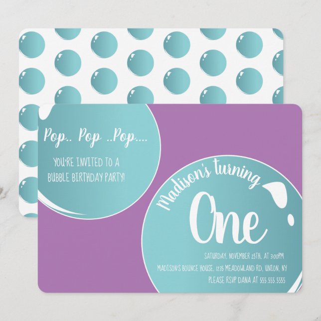 Invitation Bubbles Pop Pop Pop Anniversaire Amusant (Devant / Derrière)