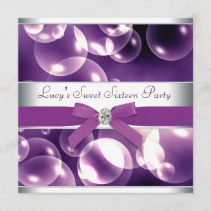 Invitation Bubbles pourpres Purple Sweet 16 Anniversaire