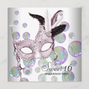 Invitation Bubbles roses blanches Sweet sixteen Masquerade
