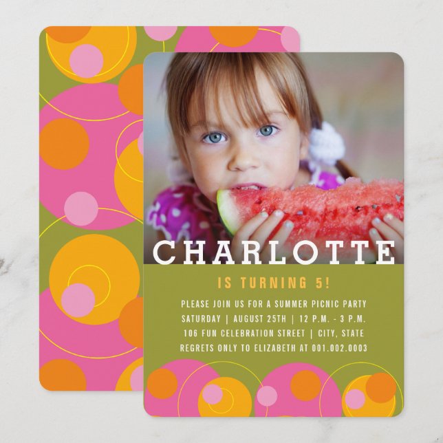 Invitation Bubbles roses Pois Photo Boy Anniversaire Fête (Devant / Derrière)