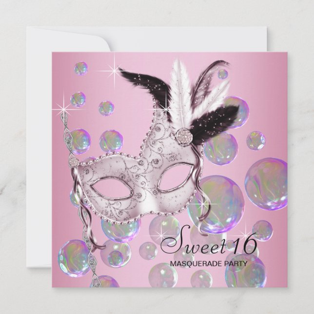 Invitation Bubbles roses Sweet sixteen Masquerade (Devant)