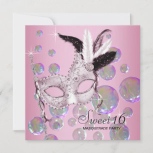 Invitation Bubbles roses Sweet sixteen Masquerade