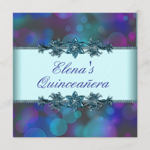 Invitation Bubbles turquoise bleu pourpre Quinceanera