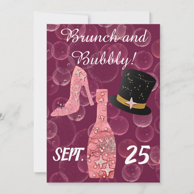 Invitation Bubbly & Brunch & Parties scintillant Rose Bouteil (Devant)