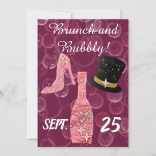 Invitation Bubbly & Brunch & Parties scintillant Rose Bouteil