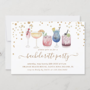 Invitation Bubbly Cocktails Gold Parties scintillant Bachelor