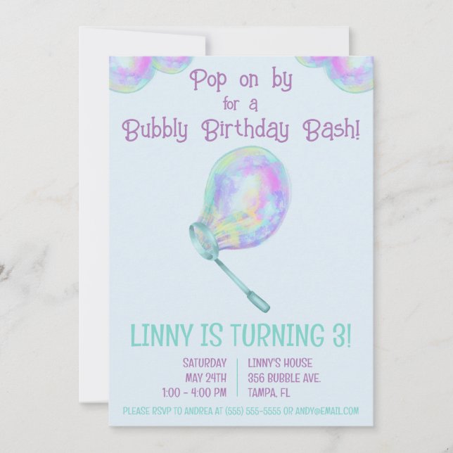 Invitation Bubly Anniversaire fête d'anniversaire Bash (Devant)
