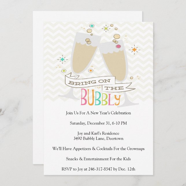 Invitation Bubly Champagne New Years Eve Party (Devant / Derrière)