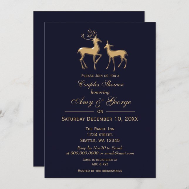 Invitation Buck and Doe Marine Gold Couples d'hiver Douche (Devant / Derrière)