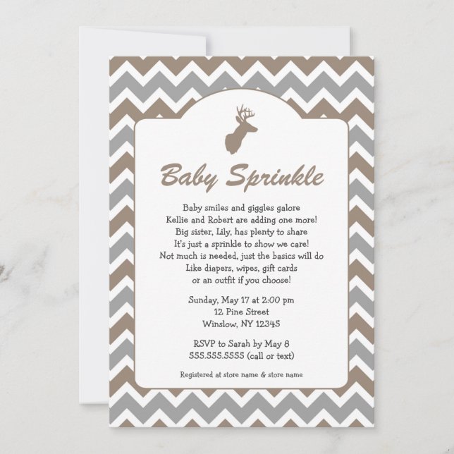 Invitation Buck Baby Sprinkings invitations, baby shower garç (Devant)