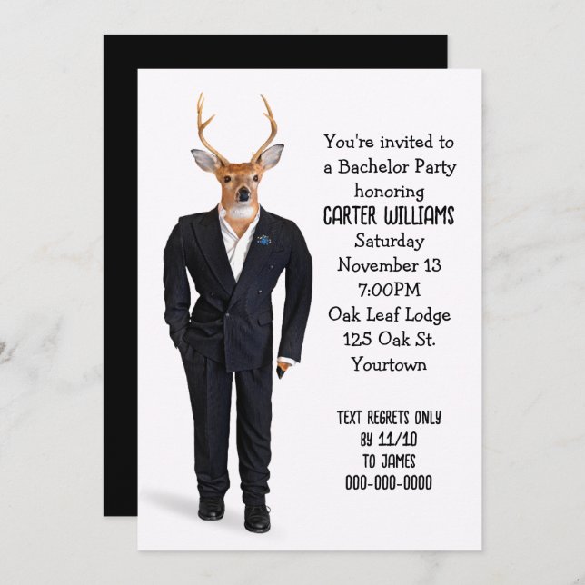 Invitation Buck In a Tuxedo pour Bachelor Party (Devant / Derrière)