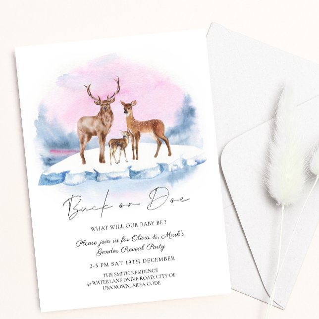 Invitation Buck or Doe Deer Christmas Winter Sexe Revey (Créateur téléchargé)