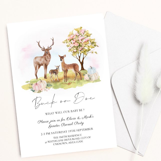 Invitation Buck ou Doe Deer Automne Automne Automne Sexe Révé (Créateur téléchargé)