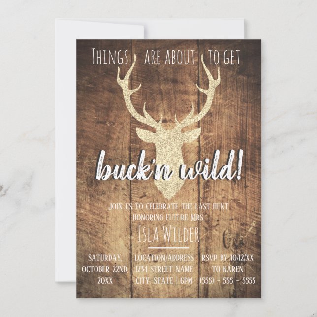 Invitation Buck'n Wild Dernier Hunt Rustic Bachelorette Party (Devant)
