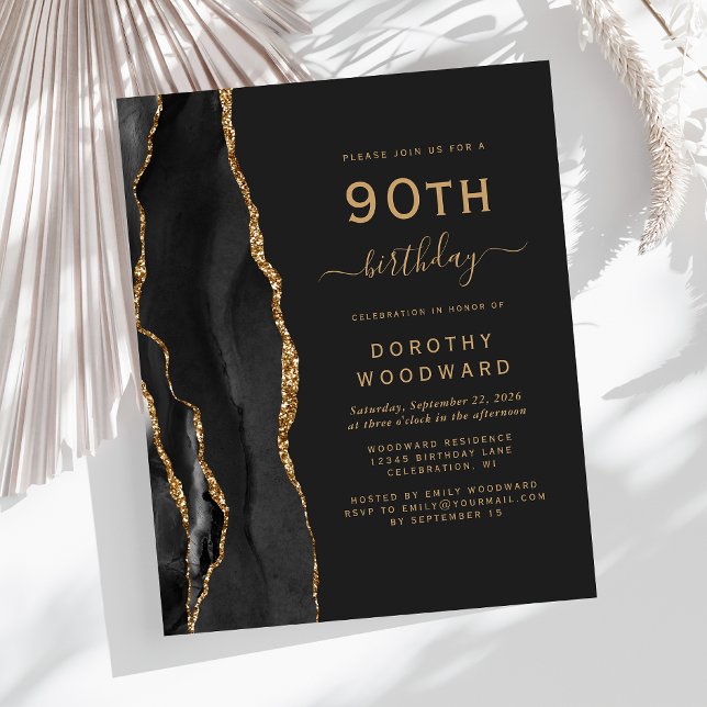 Invitation Budget 90e Anniversaire Noir Or Agate S (Créateur téléchargé)