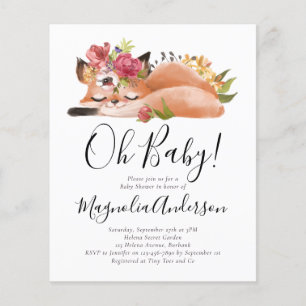 INVITATION BUDGET Adorable Renard Oh Bébé Shower