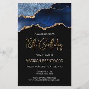 Invitation Budget Agate Bleu Or 18 Ans