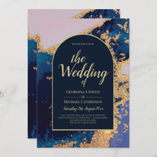 Invitation Budget Agate Blue Gold Wedding Inviter QR Code RSV