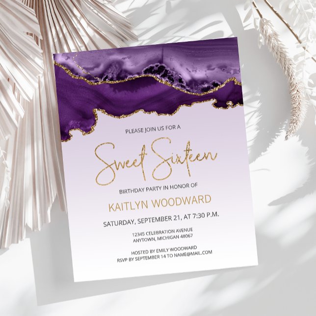 Invitation Budget Agate Violet Ombré Or Sweet 16 (Créateur téléchargé)