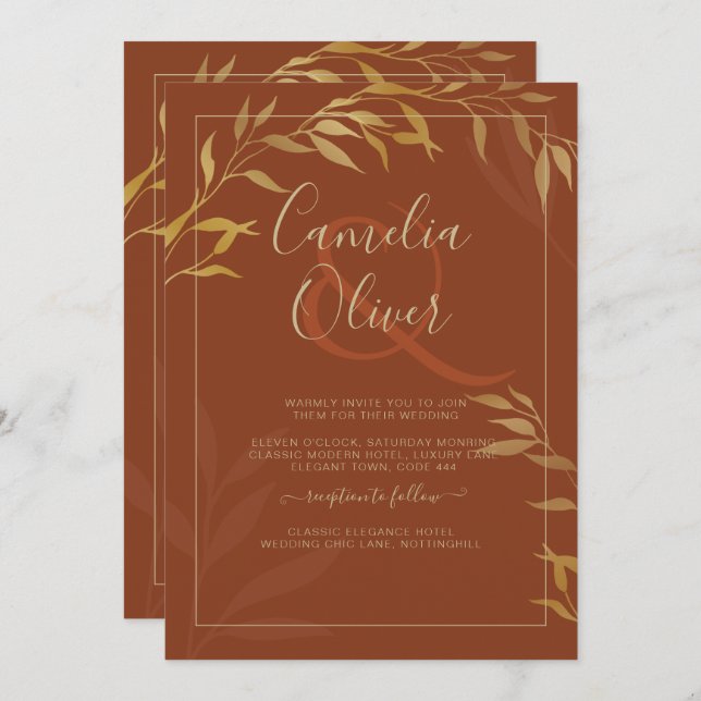 Invitation Budget All-in-1 Rustic Terracotta GOLD Mariage (Devant / Derrière)