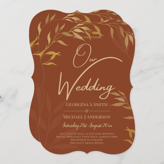 Invitation Budget All-in-1 Rustic Terracotta GOLD Mariage (Devant / Derrière)