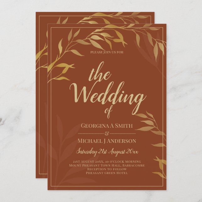 Invitation Budget All-in-1 Rustic Terracotta GOLD Mariage (Devant / Derrière)
