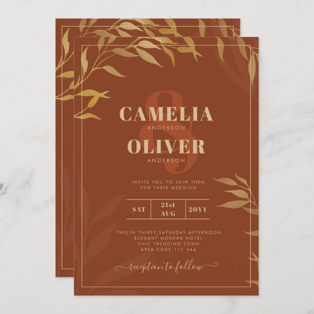 Invitation Budget All-in-1 Rustic Terracotta GOLD Mariage (Devant / Derrière)