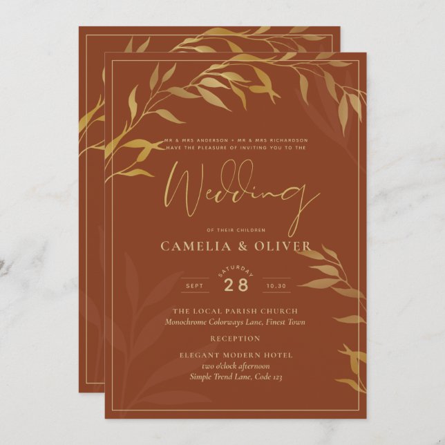 Invitation Budget All-in-1 Rustic Terracotta GOLD Mariage (Devant / Derrière)